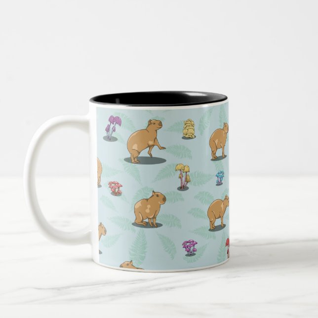 Capybara und Pilzmuster Zweifarbige Tasse (Links)
