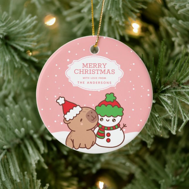Capybara und Snowman Niedlich frohe Weihnachten Keramik Ornament (Baum)