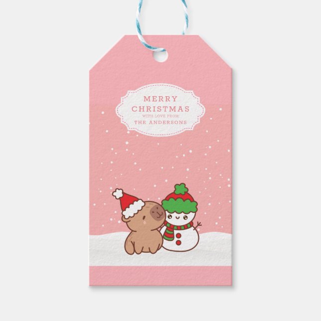 Capybara und Snowman Niedlich Weihnachten Geschenkanhänger (Vorderseite)