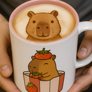 Capybara und Strawberry-Tasse   Niedlich Fruchtübe Zweifarbige Tasse