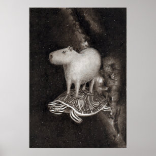 Capybara und Terrapin fliegen durch den Weltraum Poster