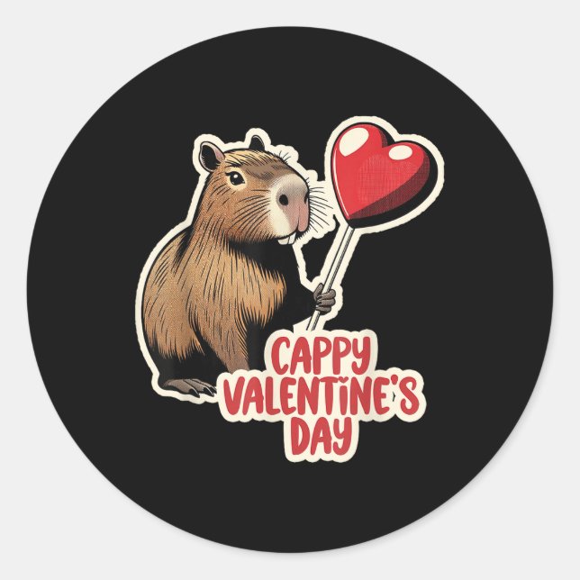 Capybara Valentine, Cappy Valentinstag, Capybara Runder Aufkleber (Vorderseite)