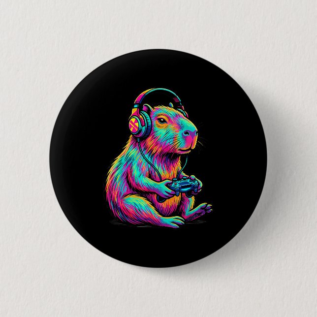 Capybara Video Games Gamer Funny Gaming Graphic Ki Button (Vorderseite)