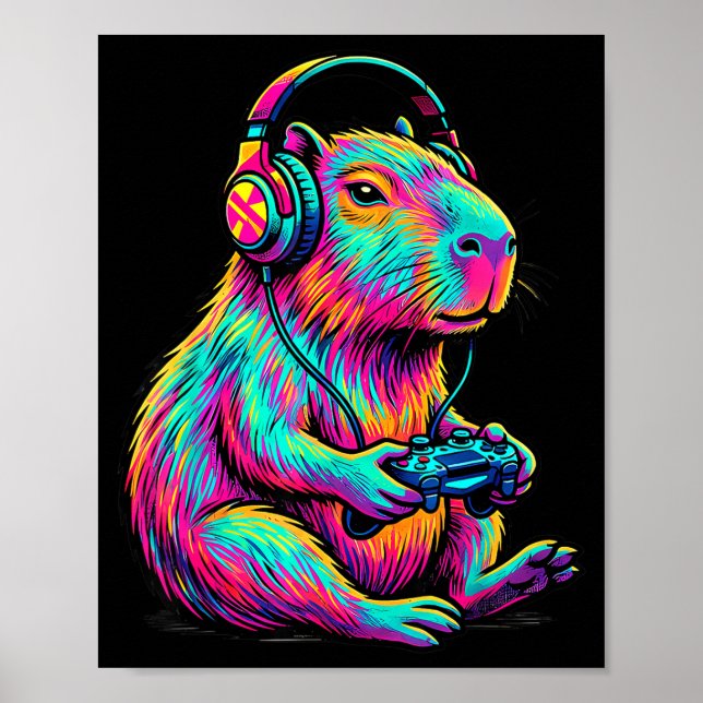 Capybara Video Games Gamer Funny Gaming Graphic Ki Poster (Vorne)
