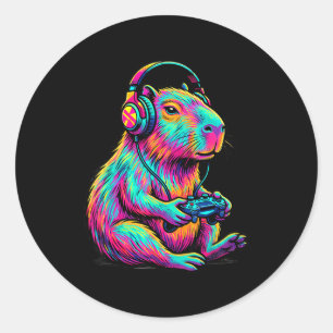 Capybara Videospiele Gamer Lustig Gaming Grafik Ki Runder Aufkleber