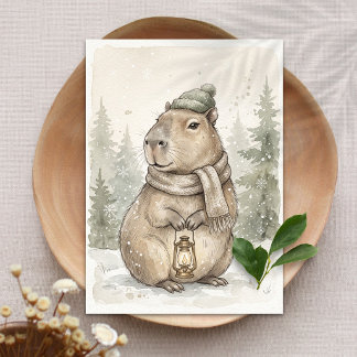 Capybara-Waldlandschaft Winter Gemütlich Rustikal Mitteilungskarte