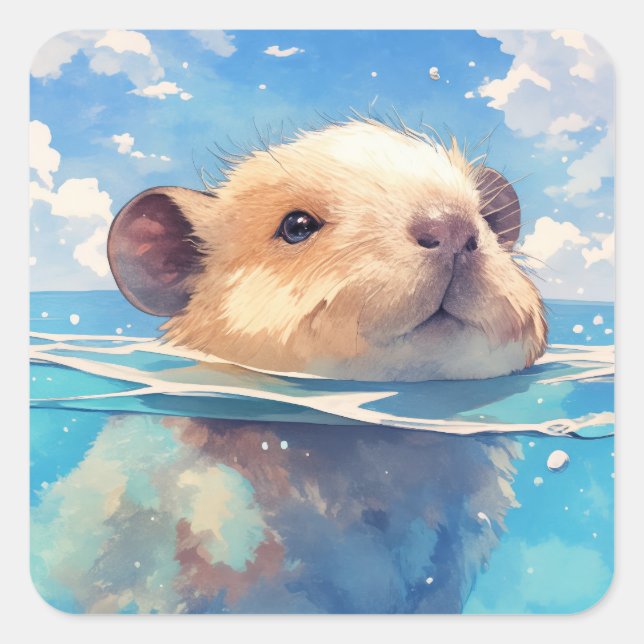 Capybara Watery Wonderland Quadratischer Aufkleber (Vorderseite)