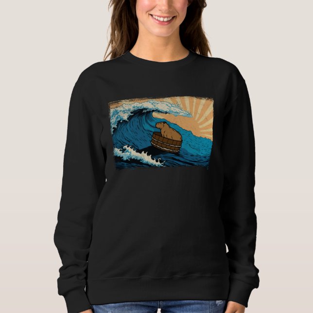Capybara Wave  Capibara Beach Surfer Distressed Sweatshirt (Vorderseite)