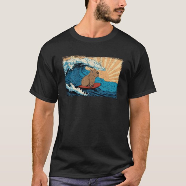 Capybara Wave Capibara Surfbrett Surfer T-Shirt (Vorderseite)