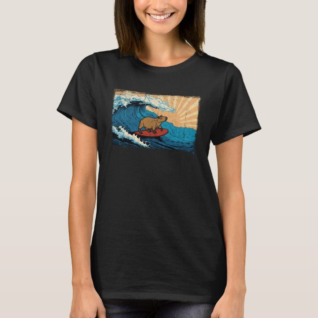 Capybara Wave  Surfing Capibara Animal T-Shirt (Vorderseite)