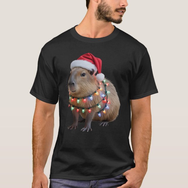 Capybara Weihnachten Lichter Weihnachten Weihnacht T-Shirt (Vorderseite)