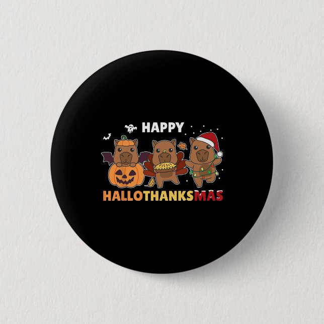 Capybara Weihnachts Halloween Kostüm Happy Halloth Button (Vorderseite)