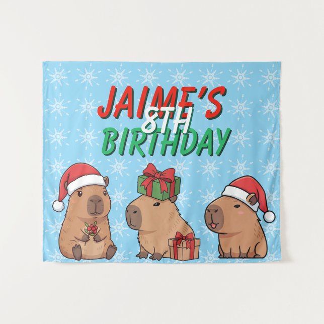 Capybara Weihnachtsfeier Geburtstag Wandteppich (Vorderseite (Horizontal))