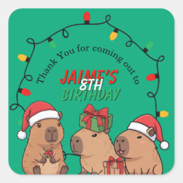 Capybara-Weihnachtslichter-Geburtstagsfeier Quadratischer Aufkleber