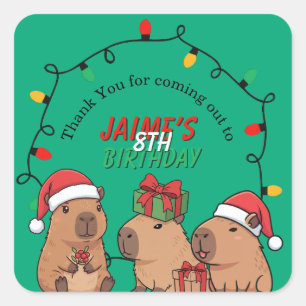 Capybara-Weihnachtslichter-Geburtstagsfeier Quadratischer Aufkleber
