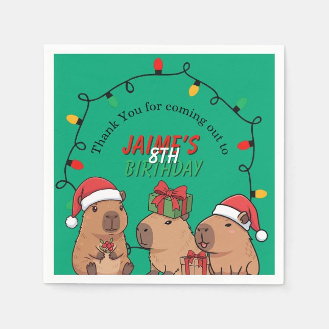 Capybara-Weihnachtslichter-Geburtstagsfeier  Serviette (Vorderseite)