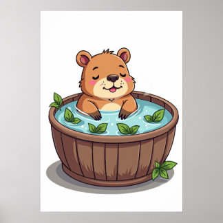 Capybara Whirlpool-Relaxation Kawaii Minzblätter K Poster