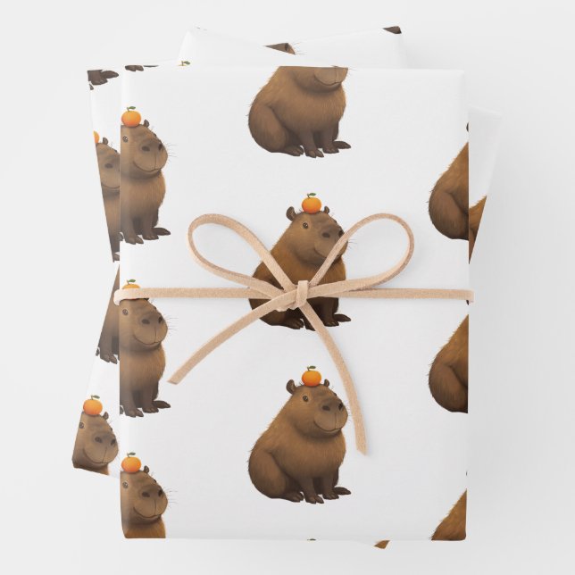 Capybara Wrapping Paper Flat Sheet Set 3 Geschenkpapier Set (Beispiel)