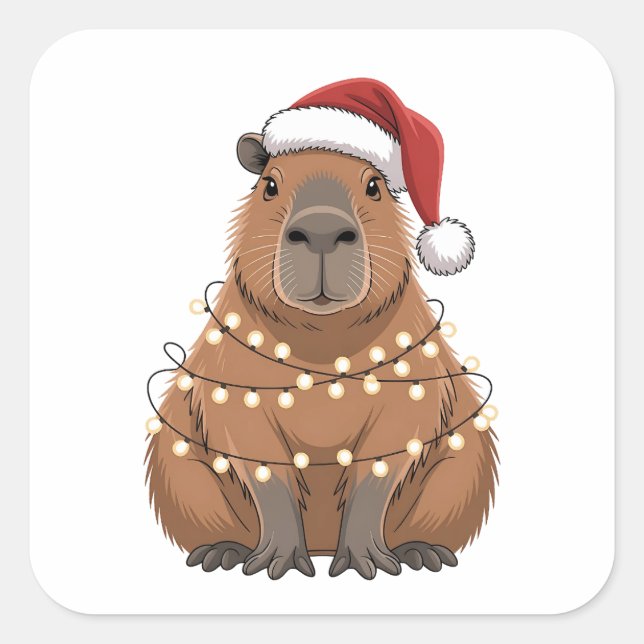 Capybara Xmas Matching Funny Santa Quadratischer Aufkleber (Vorderseite)