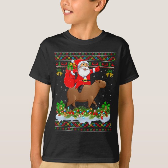 Capybara Xmas Pajamas Ugly Santa Riding Capybara C T-Shirt (Vorderseite)