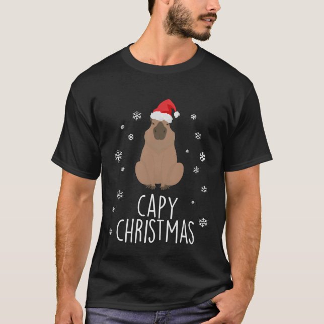 Capybara Xmas Weihnachtsmannmütze Pullo T-Shirt (Vorderseite)