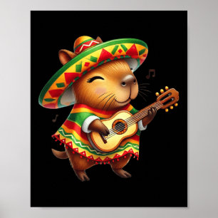 Capybyra Sombrero Guitar Cinco De Mayo Mexikanisch Poster