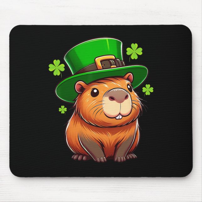 Capybyra St. Patricks Hut Leprechaun Lustig Irisch Mousepad (Vorne)