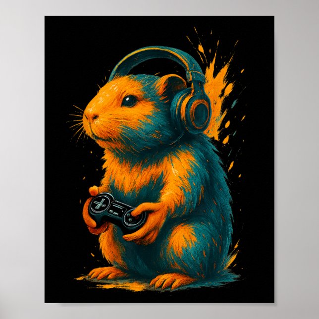 Capyra Gamer Art – Funny Rodent With Controller An Poster (Vorne)