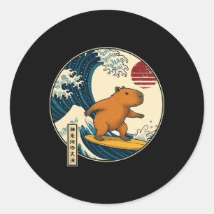 Capyra Japanische Kanagawa Welle Surfen Japan Jung Runder Aufkleber