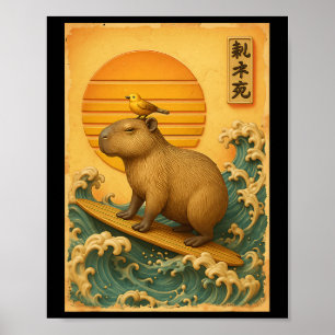 Capyra Surfen Welle Japanische Vintage Ukiyo-e Kun Poster