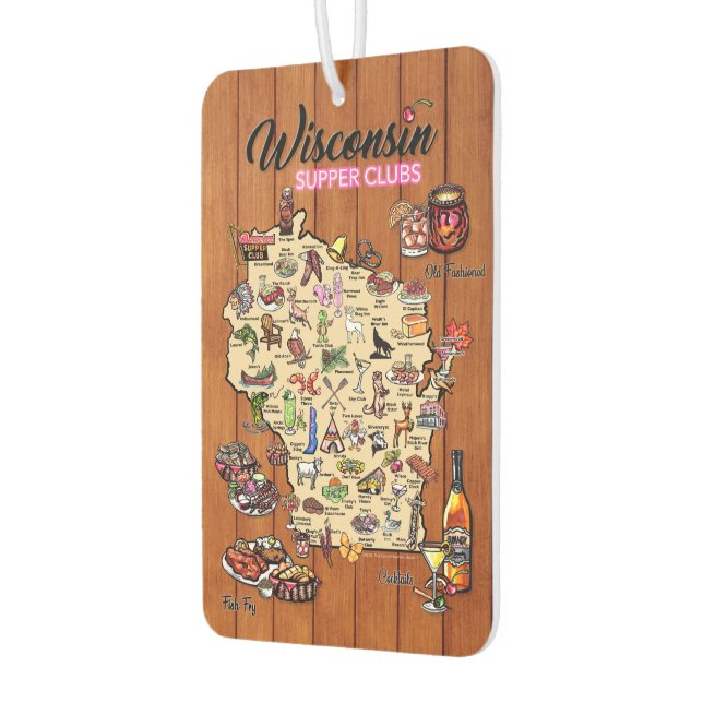 Car Air Freshener - Wisconsin Supper Club Karte Autolufterfrischer (Links)