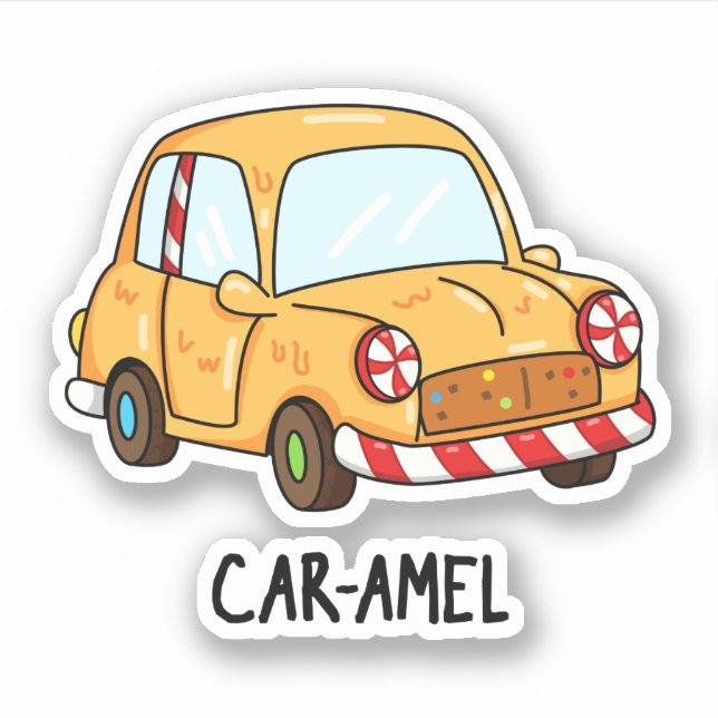 Car-amel Funny Candy Car Pun Aufkleber (Vorderseite)
