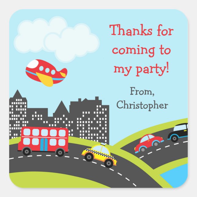 Car Birthday Party Danke Stickers (Vorderseite)