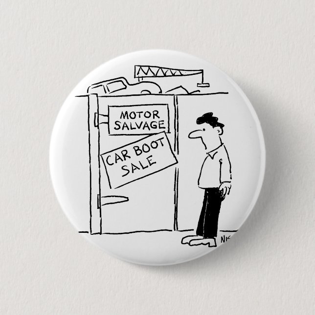 Car Breakers Scrapyard Car Boot Sale Cartoon Button (Vorderseite)