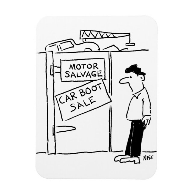 Car Breakers Scrapyard Car Boot Sale Cartoon Magnet (Vertikal)