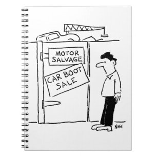 Car Breakers Scrapyard Car Boot Sale Cartoon Notizblock