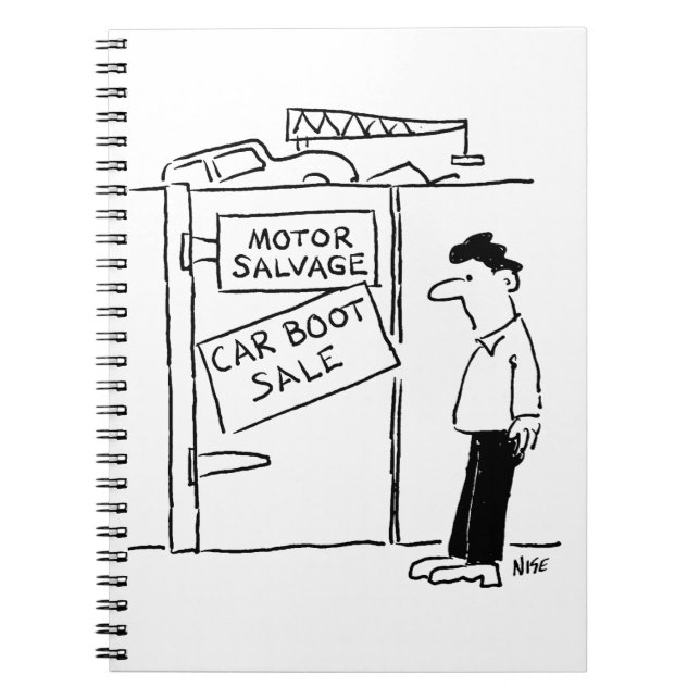 Car Breakers Scrapyard Car Boot Sale Cartoon Notizblock (Vorderseite)