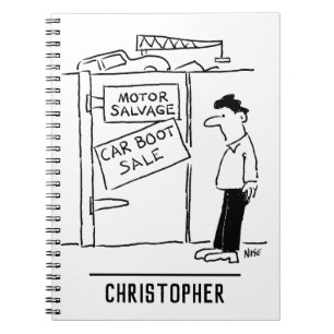 Car Breakers Scrapyard Car Boot Sale Cartoon Notizblock