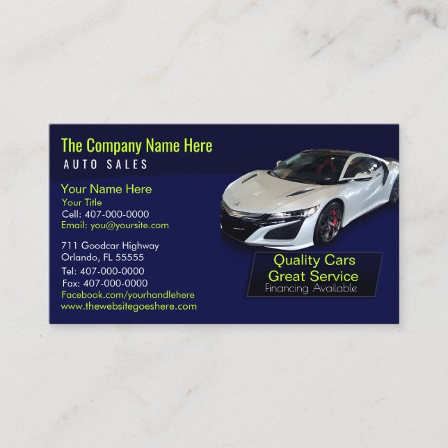 Car Dealership-Auto Sales Associate Business Card Visitenkarte (Vorderseite)