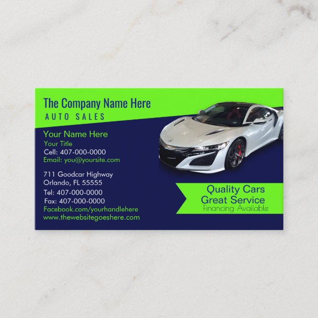 Car Dealership-Auto Sales Associate Business Card Visitenkarte (Vorderseite)