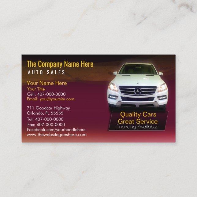 Car Dealership-Auto Sales Associate Business Card Visitenkarte (Vorderseite)