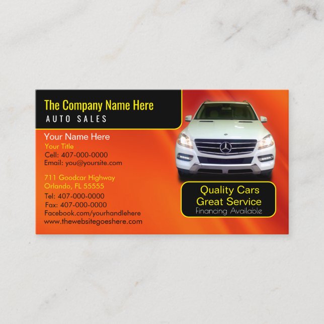 Car Dealership-Auto Sales Associate Business Card Visitenkarte (Vorderseite)