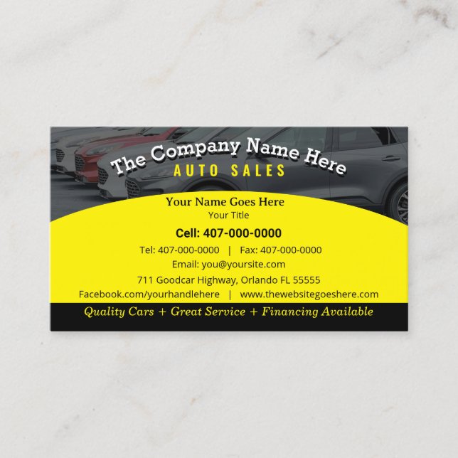 Car Dealership-Auto Sales Associate Business Card Visitenkarte (Vorderseite)