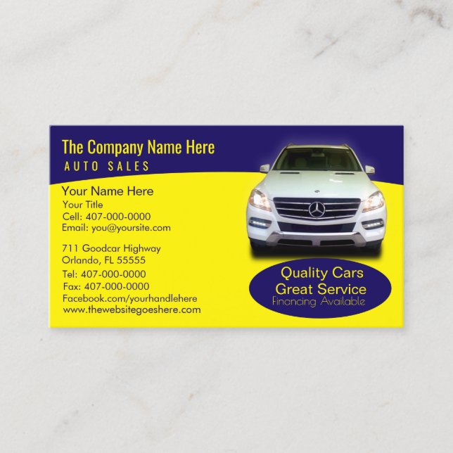 Car Dealership-Auto Sales Associate Business Card Visitenkarte (Vorderseite)