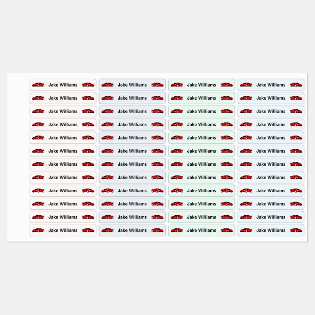 Car Design Kids' Name Clothing School Labels Etiketten (Blatt)