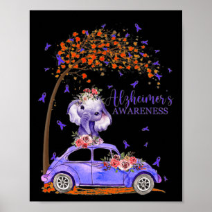Car Lila Ribbon Floral Alzheimerheimer Brain Awa Poster