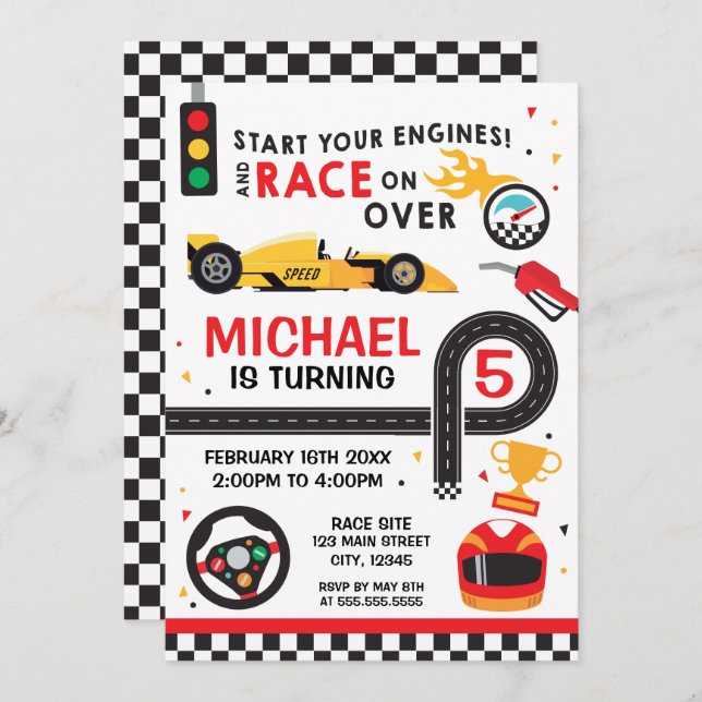 Car Racing  Birthday kid Invitation Einladung (Vorne/Hinten)