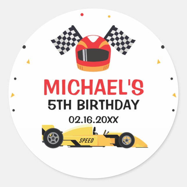 Car Racing Birthday Runder Aufkleber (Vorderseite)