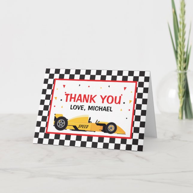 Car Racing  Birthday Thank you card Dankeskarte (Vorderseite)
