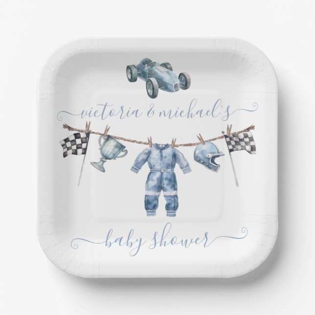 Car Racing Boy Baby Shower Pappteller (Vorderseite)